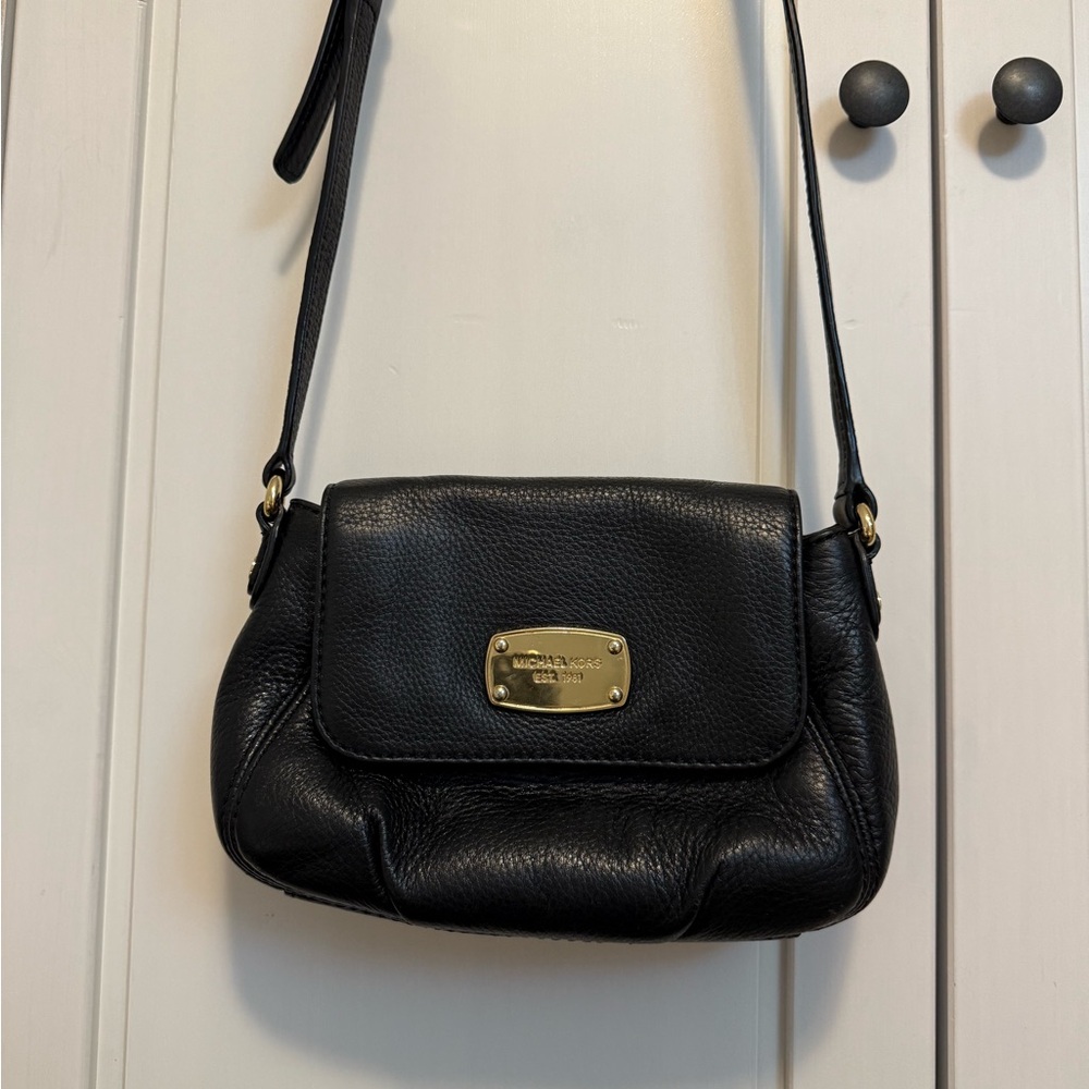 Michael Kors Black Crossbody Bag with Gold Accents